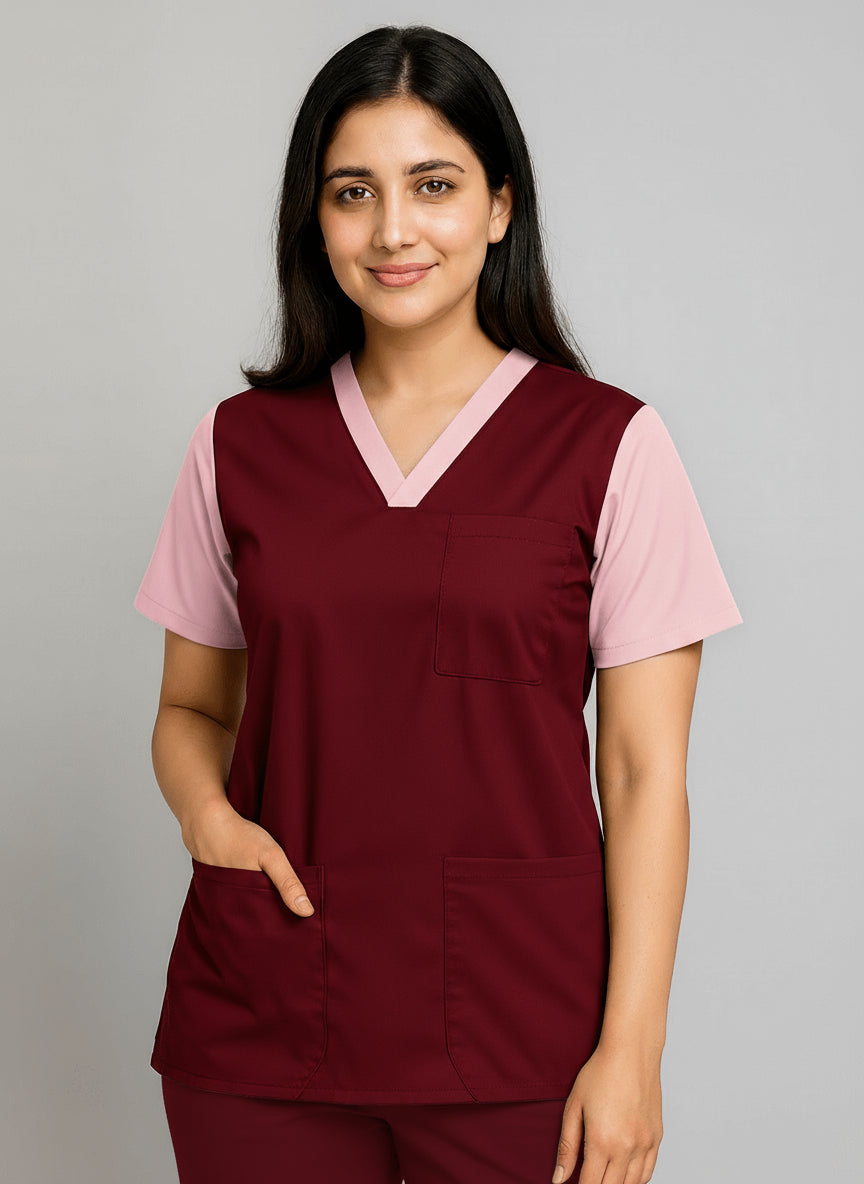 Women’s Duple Scrubs – Dark Red hero